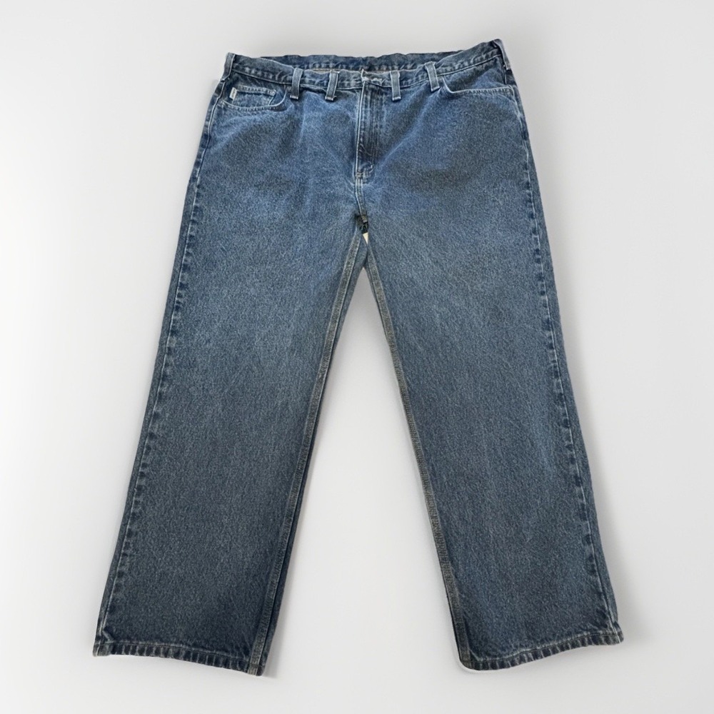 Carhartt Men's Relaxed Blue Jeans Medium Wash 46x30 VTG Quality Denim Classic - Picture 1 of 8